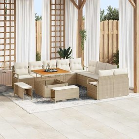 vidaXL Σετ Καναπέ Κήπου με μαξιλάρι 13 pcs Μπεζ Πολυ ράταν
