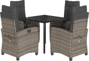 vidaXL Σετ Τραπεζαρίας Κήπου 5 τεμ. Γκρι Συνθ. Ρατάν με Μαξιλάρια