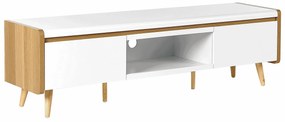 Τραπέζι Tv Berwyn 557, Άσπρο, Ανοιχτό χρώμα ξύλου, 160x46x40cm, 33 kg | Epipla1.gr