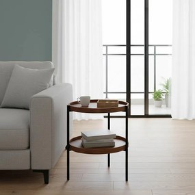 Βοηθητικό τραπέζι Portogie mdf καρυδί-μέταλλο μαύρο Φ40x50εκ 40x40x50 εκ.