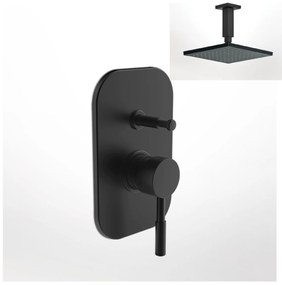 La Torre New Tech Black Matt 12050R-400 Μίκτης Εντοιχισμού 2 Εξ. με Εκτροπέα+Ανακλινόμενη Κεφαλή Square 20x20εκ+Μπράτσο Οροφής