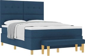 κρεβάτι Box Spring vidaXL με στρώμα και πάγκο Μπλε 160x200 εκ. Υφασμάτινο