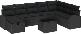 vidaXL Σετ Καναπέ Κήπου με μαξιλάρι 9 pcs Μαύρο Πολυ ράταν