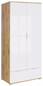 Ντουλάπα Boston AL111, Γυαλιστερό λευκό, Wotan δρυς, 195x91x57cm, 68 kg, Πόρτες ντουλάπας: Με μεντεσέδες | Epipla1.gr