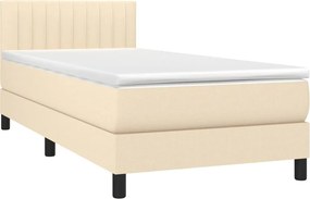 vidaXL Κρεβάτι Boxspring με Στρώμα &amp; LED Κρεμ 100x200 εκ. Υφασμάτινο