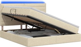 vidaXL LED Κρεβάτι αποθήκευσης με στρώμα Κρεμ 140 x 200 cm Ύφασμα