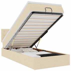 vidaXL Οθωμανικό κρεβάτι με στρώμα &amp; LEDs Cream 100x200 cm Ύφασμα