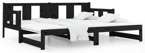 vidaXL Καναπές Κρεβάτι Συρόμενος Μαύρος 2x(90x190) εκ. από Μασίφ Πεύκο
