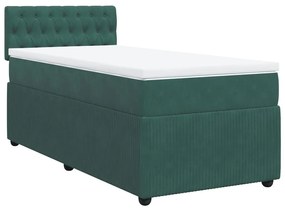 Κρεβάτι Boxspring με Στρώμα Σκούρο Πράσινο 90x190 εκ. Βελούδινο - Πράσινο