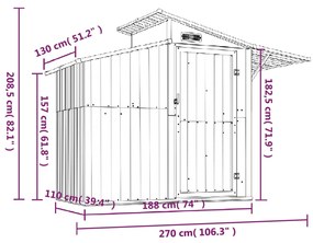 Αποθήκη Κήπου Ανθρακί 270x130x208,5 εκ. Γαλβανισμένο Ατσάλι - Ανθρακί