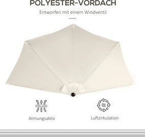 Ομπρέλα μανιβέλας ομπρέλα ομπρέλα κήπου ομπρέλα αγοράς, μεταλλική, μισή στρογγυλή, κρεμ λευκή + μαύρη