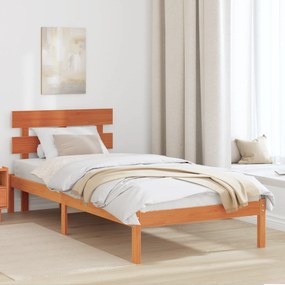 vidaXL Κρεβάτι με Κεφαλάρι Κερωμένο Καφέ 75x190 εκ. Μασίφ Ξύλο Πεύκου