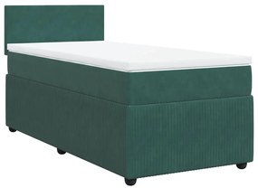 Κρεβάτι Boxspring με Στρώμα Σκούρο Πράσινο 90x190 εκ. Βελούδινο - Πράσινο