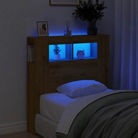 vidaXL Κεφαλάρι Κρεβατιού με LED τεχνίτης Δρυς 100x18,5x103,5 εκ