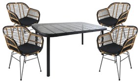 Σετ Τραπεζαρία Κήπου ArteLibre AMPLAS Μαύρο Μέταλλο/Rattan/Γυαλί Με 4 Καρέκλες 14990365