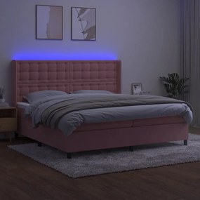 Κρεβάτι Boxspring με Στρώμα &amp; LED Ροζ 200x200 εκ. Βελούδινο - Ροζ