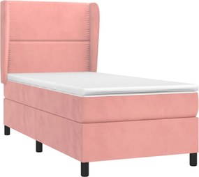 vidaXL Κρεβάτι Boxspring με Στρώμα Ροζ 90x200 εκ. Βελούδινο