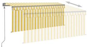 vidaXL Τέντα Αυτόματη με Σκίαστρο/LED/Αισθ. Ανέμου Κίτρ./Λευκό 3x2,5 μ