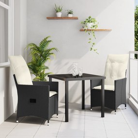vidaXL 3 τεμαχίων Σετ Τραπεζαρίας Κήπου με Μαξιλάρια Μαύρο Συνθετικό Ρατάν