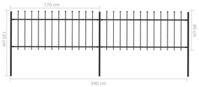 vidaXL Κάγκελα Περίφραξης με Λόγχες Μαύρα 3,4 x 0,8 μ. από Χάλυβα