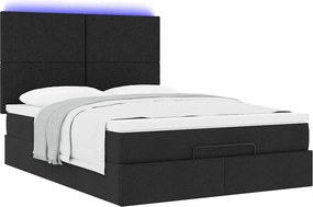 vidaXL Οθωμανικό κρεβάτι με στρώμα &amp; LEDs Μαύρο 140x200 cm Ύφασμα
