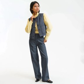 Αμάνικο τζιν γιλέκο με ίσια γραμμή και ρίγες