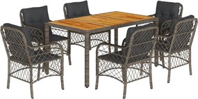 vidaXL Σετ Τραπεζαρίας Κήπου 7 τεμ. Γκρι Συνθ. Ρατάν με Μαξιλάρια