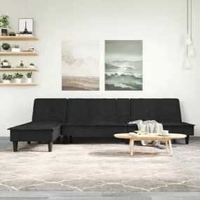 Καναπές Κρεβάτι Γωνιακός Μαύρος 255 x 140 x 70 εκ. Βελούδινος - Μαύρο