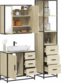 vidaXL Σετ Επίπλων Μπάνιου 3 Τεμαχίων Sonoma Δρυς Επεξεργασμένο Ξύλο