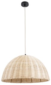 GloboStar® MONTANA 02378 Boho Κρεμαστό Φωτιστικό Οροφής Μονόφωτο 1 x E27 AC220-240V IP20 - Φ50 x Υ25cm - Μπεζ Μπαμπού Πλέγμα Καμπάνα - 5 Χρόνια Εγγύηση