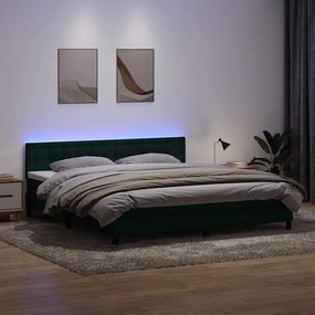 vidaXL Κρεβάτι Boxspring με Στρώμα &amp; LED σκούρο πράσινο 180x220cm Βελούδινο