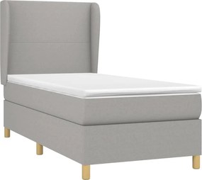 vidaXL Κρεβάτι Boxspring με Στρώμα Ανοιχτό Γκρι 90x200 εκ. Υφασμάτινο