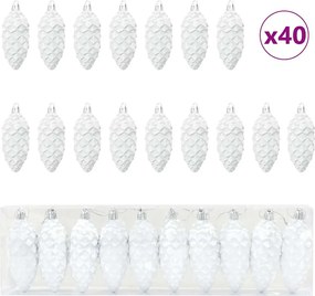 vidaXL Μπάλα από κουκουνάρι Χριστουγέννων 40 pcs Λευκό Πλαστικό