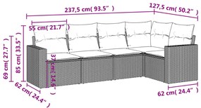 vidaXL Σαλόνι Κήπου Σετ 5 Τεμαχίων Καφέ Συνθετικό Ρατάν με Μαξιλάρια