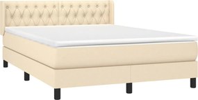 vidaXL Κρεβάτι Boxspring με Στρώμα Κρεμ 140x200 εκ. Υφασμάτινο