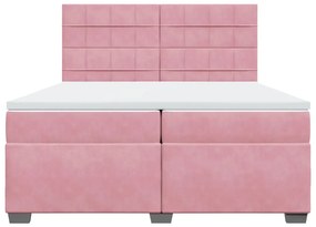 vidaXL Κρεβάτι Boxspring με Στρώμα Ροζ 200x200 εκ. Βελούδινο