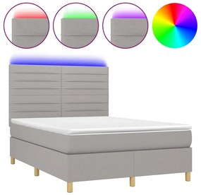 vidaXL Κρεβάτι Boxspring με Στρώμα &amp; LED Αν.Γκρι 140x200εκ. Υφασμάτινο