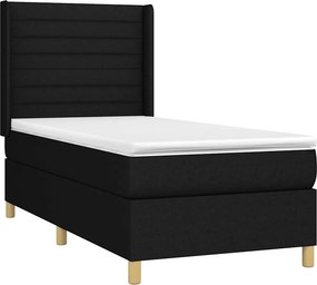 vidaXL Κρεβάτι Boxspring με Στρώμα &amp; LED Μαύρο 100x200 εκ. Υφασμάτινο