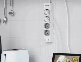 Πολύπριζο Tessan TS-307-C με διακόπτη On/Off - 4x Schuko, 2x USB-A, 1x USB-C - Καλώδιο 2m - Λευκό