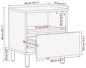 Κρεβατοκάμαρα Μαύρο 40x33x46 cm Στερεό ακατέργαστο ξύλο Mango - Μαύρο