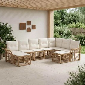 vidaXL Σειρά Καναπέ Εξωτερικού 9 pcs Φυσικό και Κρέμα Λευκό