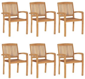 Καρέκλες Κήπου Στοιβαζόμενες 6 τεμ. Μασίφ Ξύλο Teak &amp; Μαξιλάρια - Μπεζ