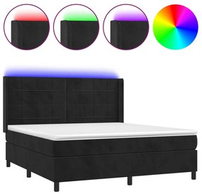 Κρεβάτι Boxspring με Στρώμα &amp; LED Μαύρο 160x200 εκ. Βελούδινο - Μαύρο