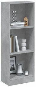 vidaXL Βιβλιοθήκη με 3 Ράφια Γκρι Σκυροδ. 40x24x109 εκ. Επεξεργ. Ξύλο