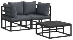 vidaXL Σετ Καναπέ Κήπου 3 pcs Μαύρο Μέταλλο