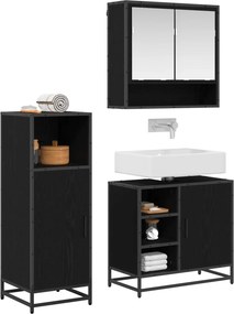 vidaXL Σετ Επίπλων Μπάνιου με ράφι 3 pcs Μαύρη Οξυά Επεξεργασμένο ξύλο