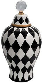 Βάζο Με Καπάκι Ρόμβοι 374-224-265 17x32cm Black-White Κεραμικό