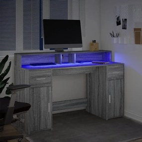 Γραφείο με LED Γκρι Sonoma 140x55x91 εκ. Επεξεργ. Ξύλο - Γκρι