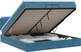 vidaXL Κρεβάτι Ottoman με Στρώμα και LED Σκούρο Μπλε 200 x 200 cm