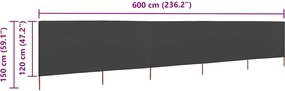 vidaXL Προστατευτικό Αέρα με 5 Πάνελ Ανθρακί 600 x 120 εκ. Υφασμάτινο